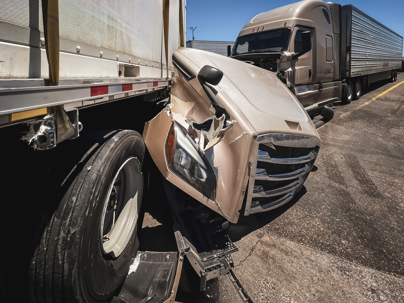 Semi trucks after an accident with one another