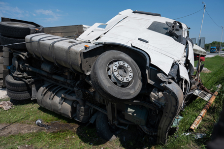 Semi truck jackknifed on the highway