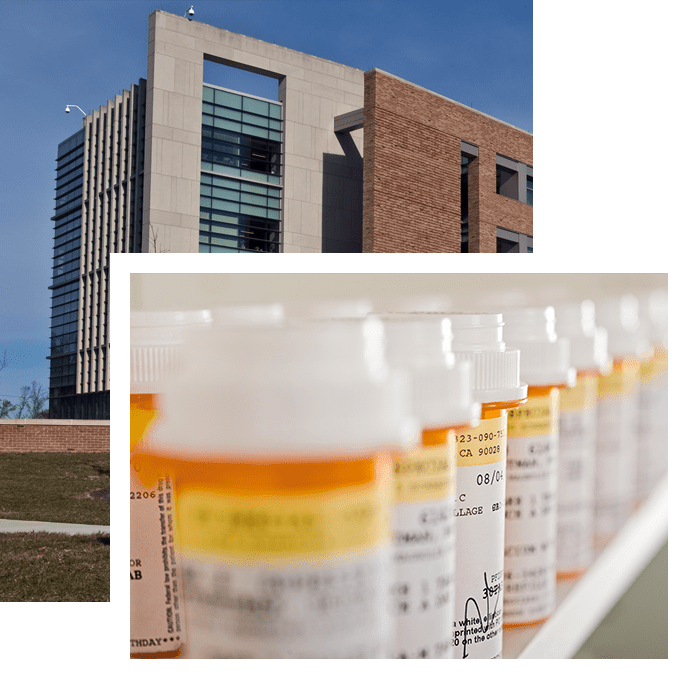 FDA building and pill bottles